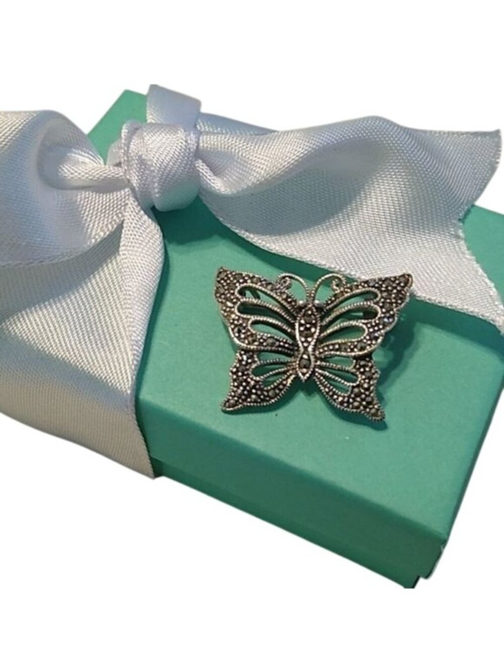 Vintage Signed DBJ Sterling Silver Butterfly Brooch with Marcasites 925